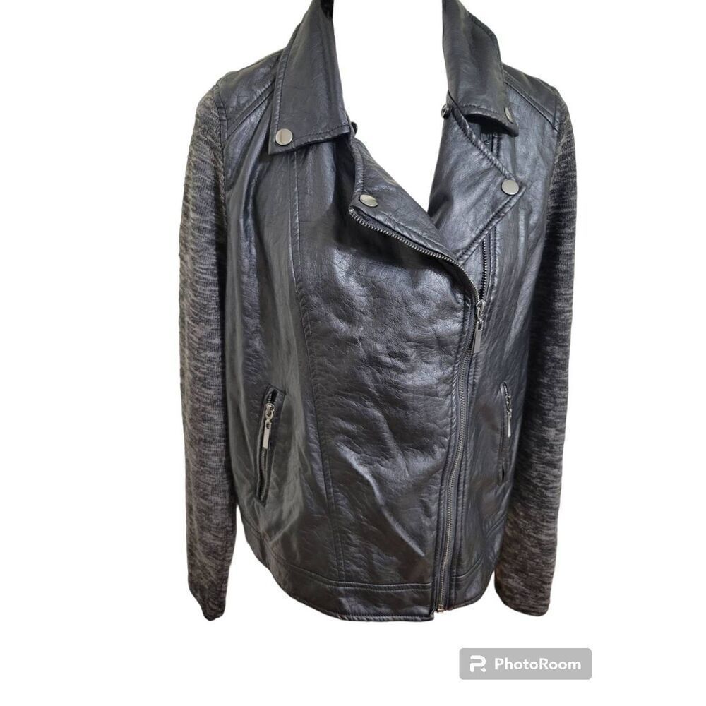 J2 Women's Black Faux Leather Jacket XL With Replacement Hood